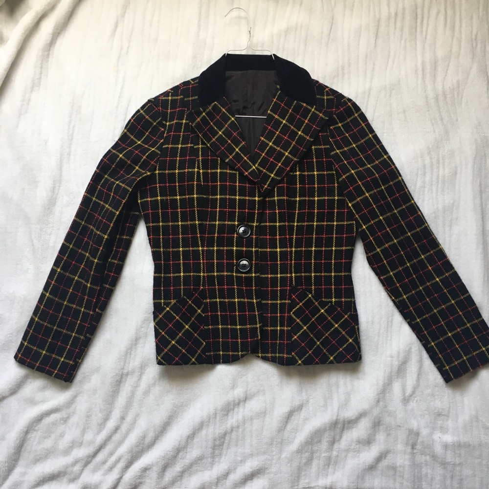 Women's Black Plaid Blazer with Yellow & Red Windowpane